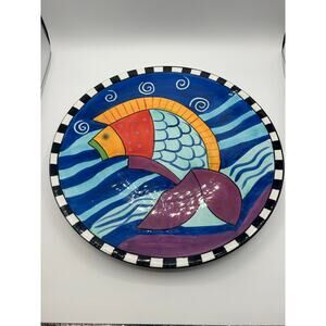 Vintage‎ 1998 Laurel Burch Decorative Platter Colorful Fish Motif Dinner Party